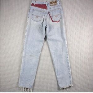 Light Wash Denim Jeans with Red Accents